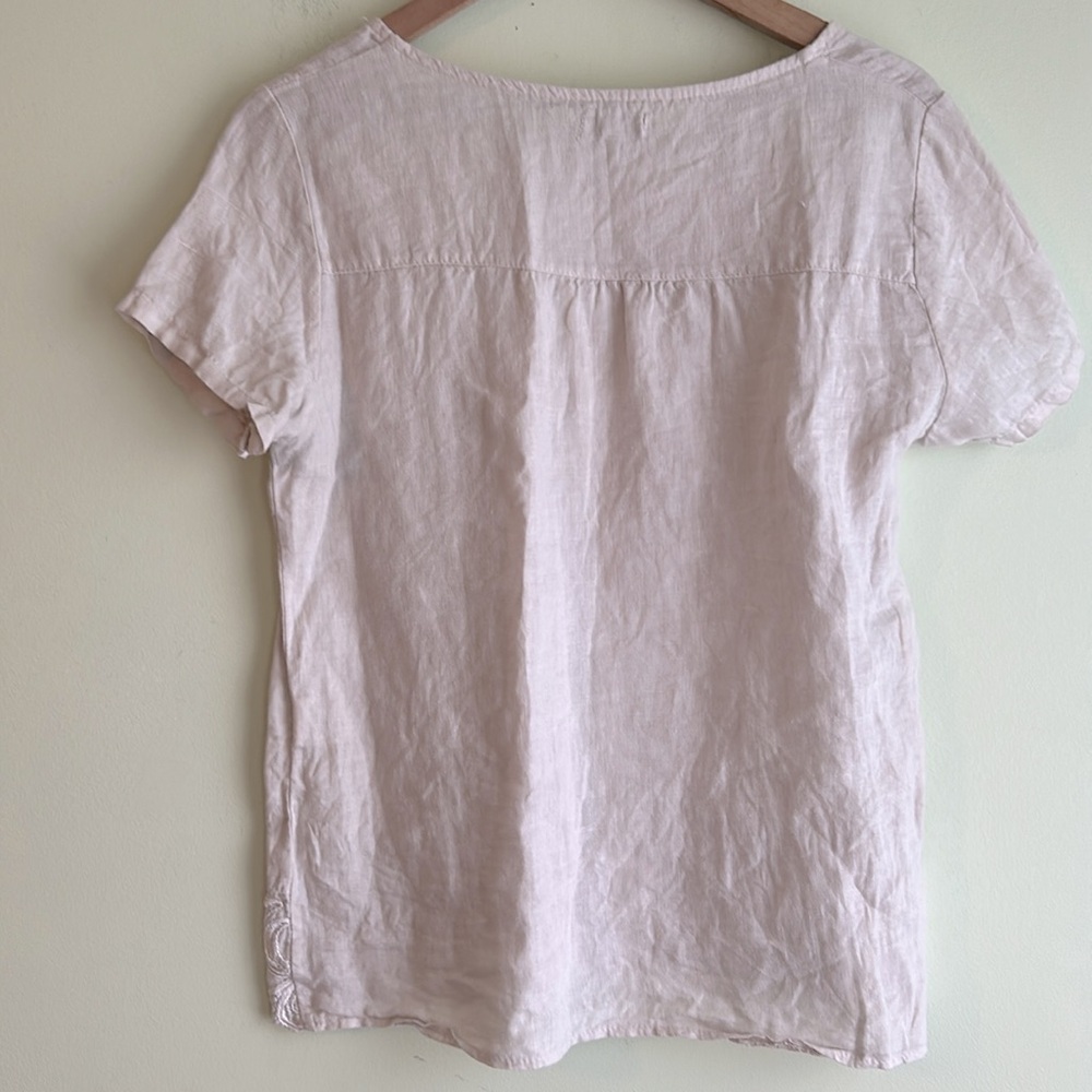 Lina Tomei Linen Embroidered Short Sleeve Top - Picture 3 of 5